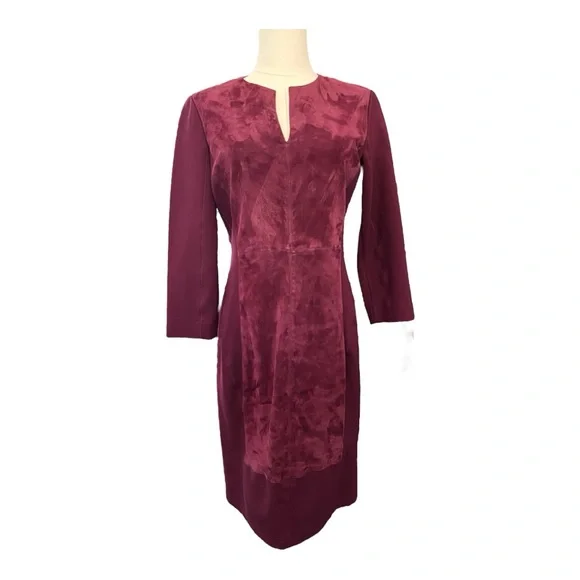 π EUC PER SE Deep Plum Suede & Stretch Long Sleeve Dress | Size 2 - Picture 1 of 8